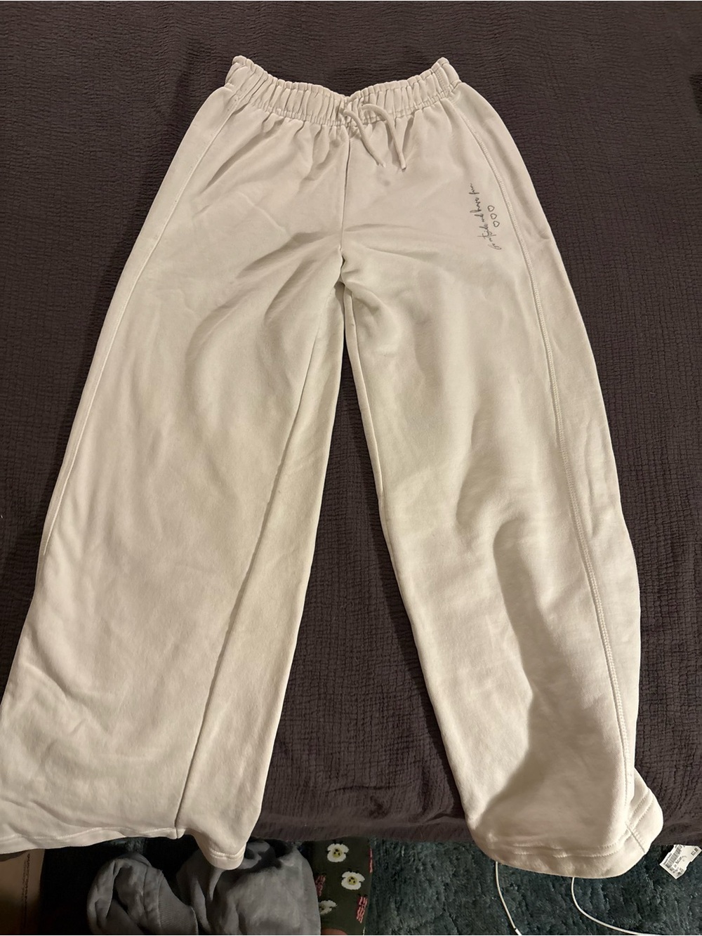 Zara Cream Wide-Leg Sweatpants with Drawstring